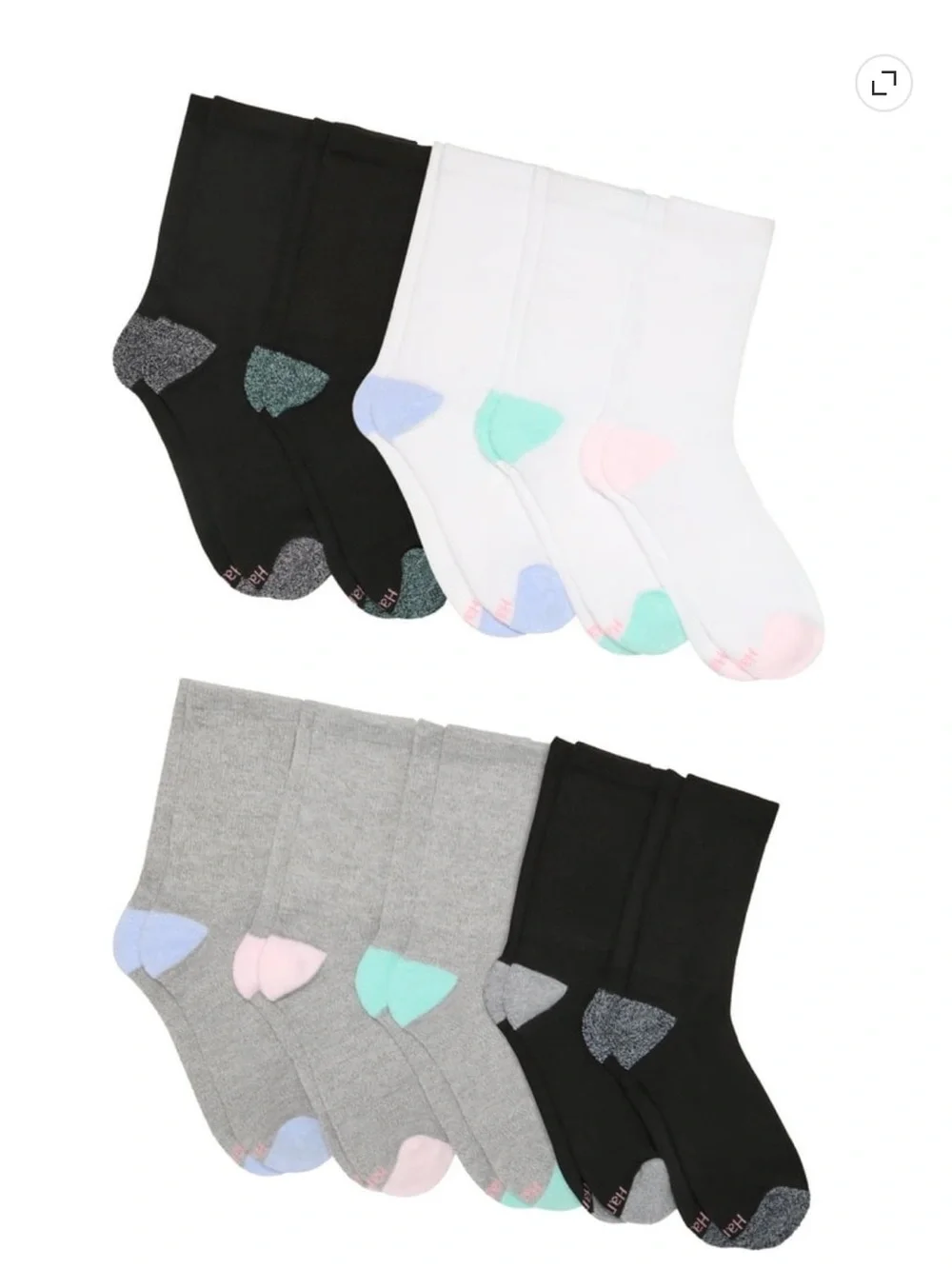 Hanes Moves Compression Arch Crew Socks - Gray & White - 10 Pack